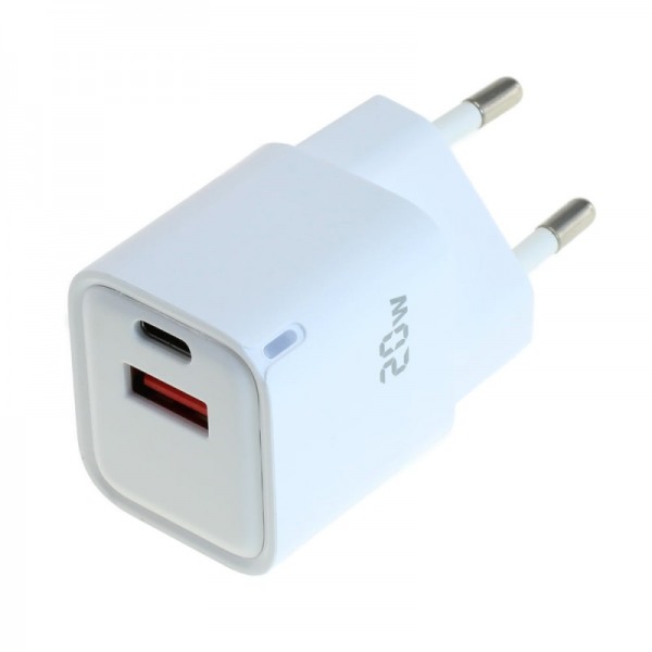 iPhone, Smartphone Ladegerät USB 1xUSB-C 1xUSB-A) mit USB Power Delivery USB-PD 2-Port 20W weiss